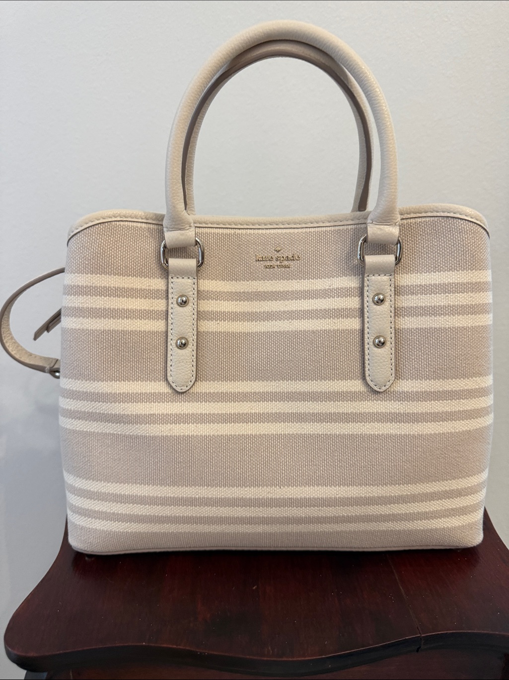 Kate Spade Larchmont Ave Fabric Stripe Satchel - Soft Limestone **New***